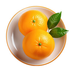 Top View of a Tangerine on a Plate Isolated on Transparent or White Background, PNG