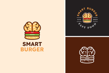 Smart burger for fast food icon logo design vector template
