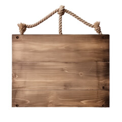 square wooden sign with ropes isolated on transparent background,transparency 