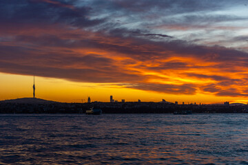 Istanbul City in Turkey. Beautiful Istanbul bosphorus sunrise landscape. Amazing colored sky in morning.