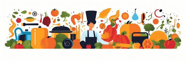 Gastronomie et cuisine (aliments, recettes, restaurants), vector, flat design, illustration et background. - obrazy, fototapety, plakaty