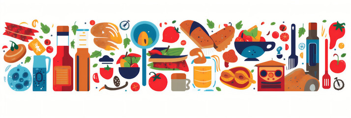 Gastronomie et cuisine (aliments, recettes, restaurants), vector, flat design, illustration et background. - obrazy, fototapety, plakaty