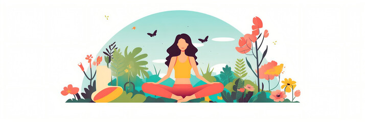 Santé et bien-être (yoga, méditation, fitness), vector, flat design, illustration et background.