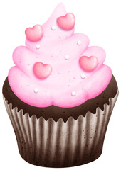 Watercolor Decorated Valentines'day cupcake Illustration