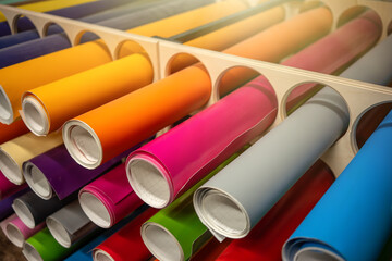 Self-adhesive film for the cutting plotter in stock. Vinyl film in a package. Choosing the color of...