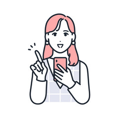 笑顔でスマホを操作するおしゃれな若い女性のシンプルなベクターイラスト素材