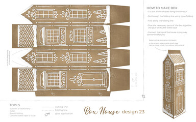 Christmas Gingerbread Village Paper House template. Vintage Printable file for print. Print and glue house scheme. - 687434186