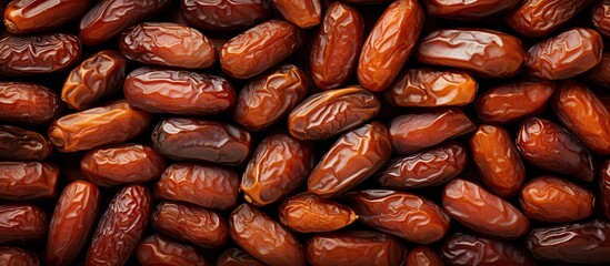 Obraz premium Aerial perspective of ripe dried dates. Vibrant hue and pleasant feel.