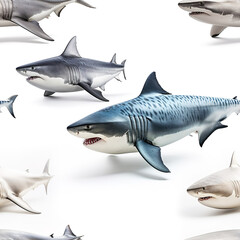 Fototapeta premium Sharks isolated on white repeat pattern