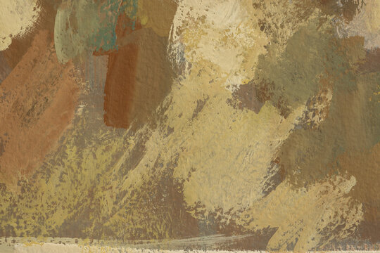 Abstract beige-brown art background. A horizontal multicolored banner. The modern art of painting. A fragment of the painting. Gouache sketch on paper. Layout for the design of websites, notebooks