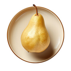 Top View of a Pear on a Plate Isolated on Transparent or White Background, PNG