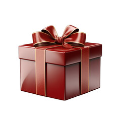 Red Gift Box with Brown Bow Isolated on Transparent or White Background, PNG