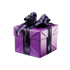 Purple Gift Box with Black Bow Isolated on Transparent or White Background, PNG
