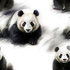 Naklejka premium Pandas isolated on white repeat pattern