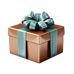Brown Gift Box with Blue Bow Isolated on Transparent or White Background, PNG