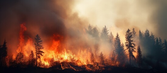 Daytime close-up of a forest fire.
