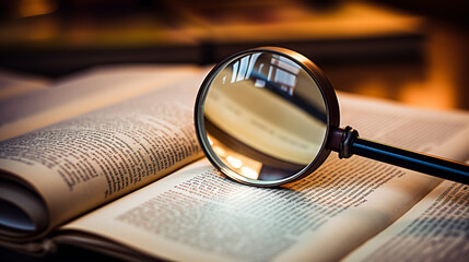 magnifying glass on book - Powered by Adobe