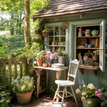 English Garden Shed: Quaint Potting Table Office