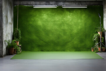 Green Grass warehouse studio backdrop wall - obrazy, fototapety, plakaty