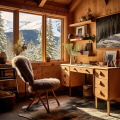 Alpine Coziness: Chalet Study with Pine Desk