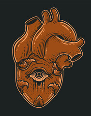 Illustration vintage antique heart on black background