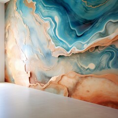 Epoxy wall textures resembling an otherworldly landscape of colors and forms, captured in realistic...
