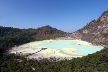 White Crater or Kawah Putih, a volcanic sulfur crater lake in a caldera in Ciwidey, West Java,...