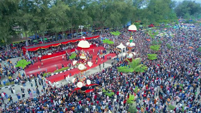 Aerial View Hoyak Tabuik is one of the annual traditions in the Pariaman community. Pariaman, West Sumatra, Indonesia.