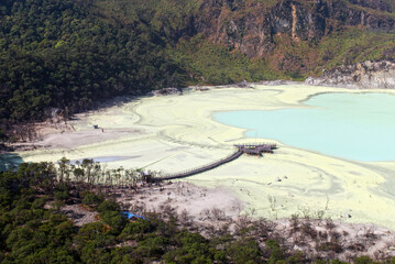 White Crater or Kawah Putih, a volcanic sulfur crater lake in a caldera in Ciwidey, West Java, Indonesia.