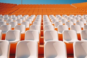 Naklejka premium Empty Stadium Seats Await Fans Under Sky