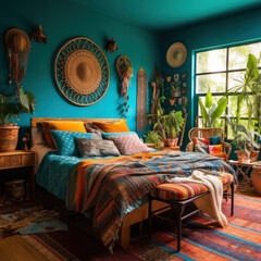 Turquoise Vibrance: Bold and Eclectic Bedroom