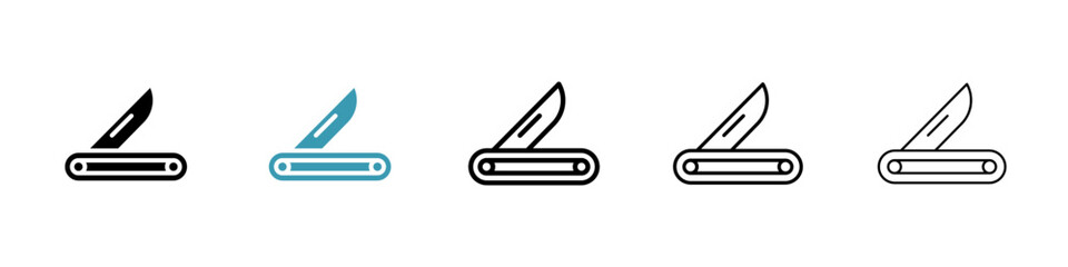 Pocket knife vector icon set. Pocket knife army small penknife tool icon for UI designs. - obrazy, fototapety, plakaty