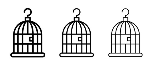 Bird cage vector illustration set in black and white color for UI designs.