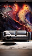Abstract and contemporary epoxy patterns adorning a modern interior wall, showcased in realistic HD...