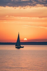 Sailboat Sailing at Sunset on Ocean