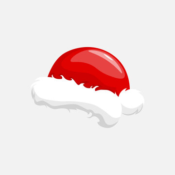 Vector clipart of Santa Claus hat. Cartoon design element in color. In hand-drawn style. Isolated image on a gray background.