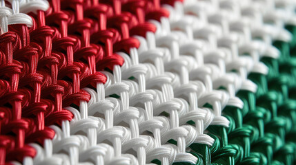 Obraz premium Knitted white-red-green fabric texture close-up