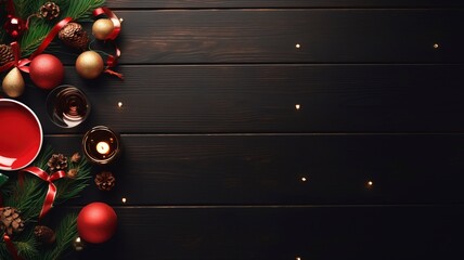 bright flat lay stock Christmas photo with copy space, realistic lighting, photorealistic made by generative ai