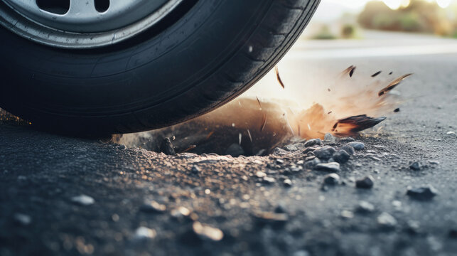 The car fell into a hole on the road
