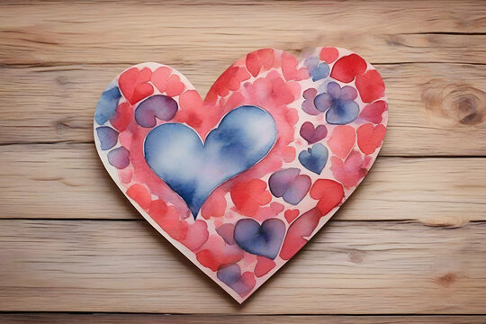 watercolor Heart on a wooden table