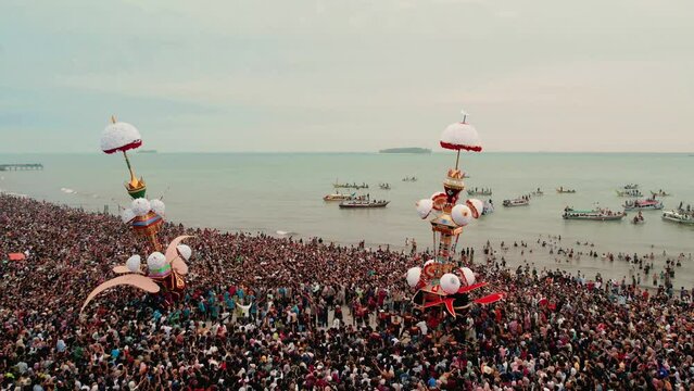 Aerial View Hoyak Tabuik is one of the annual traditions in the Pariaman community. Pariaman, West Sumatra, Indonesia.