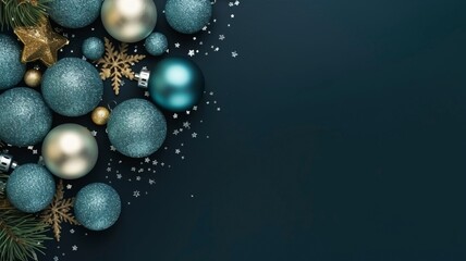 bright flat lay stock Christmas photo with copy space, realistic lighting, photorealistic made by generative ai