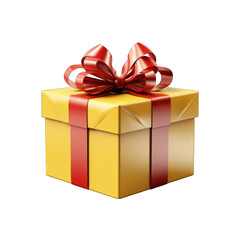 Obraz premium Yellow Gift Box with Red Bow Isolated on Transparent or White Background, PNG