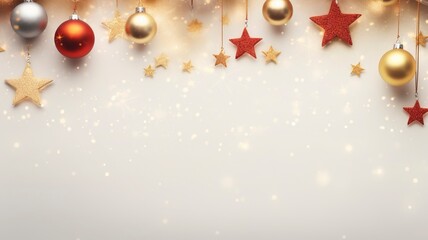 Fototapeta premium bright flat lay stock Christmas photo with copy space, realistic lighting, photorealistic made by generative ai