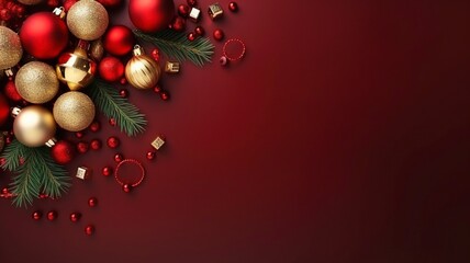 bright flat lay stock Christmas photo with copy space, realistic lighting, photorealistic made by generative ai