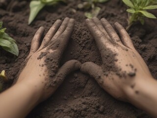 Hands planting a plant