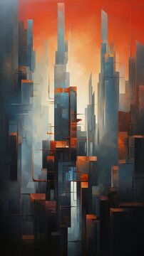 An abstract cityscape of towering structures, where futuristic buildings pierce the sky in a surreal display of architectural beauty.