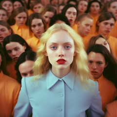 Obraz premium Young lonely woman in the crowd