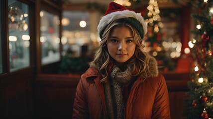 Fototapeta premium person with christmas tree in the night