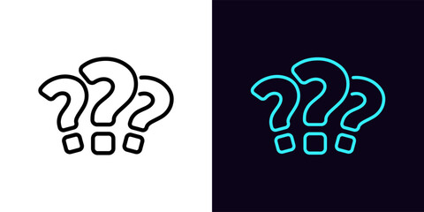Outline 3 questions icon, with editable stroke. Question marks, FAQ support, answer searching, questionnaire. Find problem decision. Unknown surprise, secret, mystery. Quest, puzzle, quiz. Vector icon - obrazy, fototapety, plakaty
